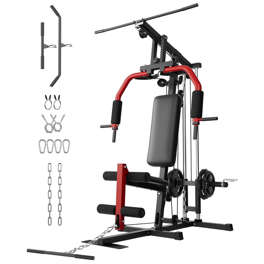 Multi-Functional Home Gym System – Strength Training Equipment with Cable Pulley – Full Body Workout Station Fitness Machine for Chest Press, Lat Pulldown, Leg Extension, Row, Butterfly, 2 Packages Delivery