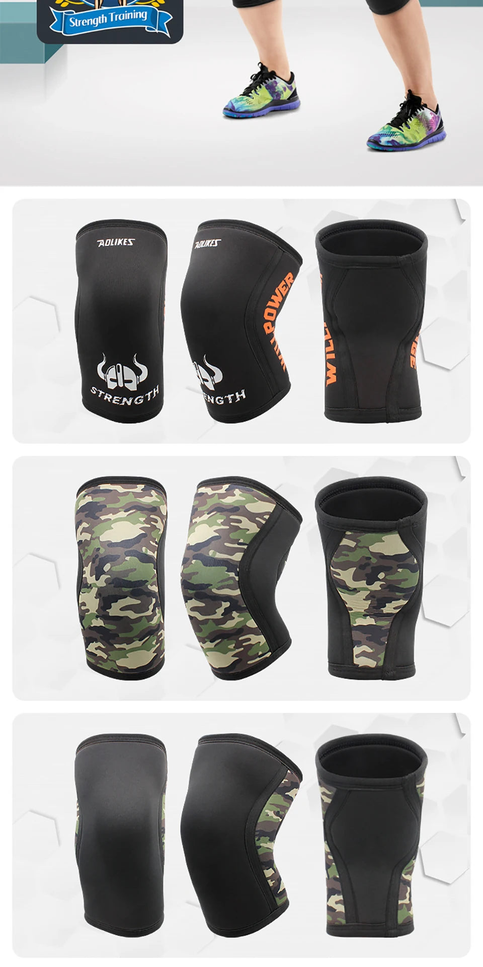 AOLIKES 1 Pair 7mm Neoprene Sports Kneepads Compression Weightlifting Pressured Crossfit Training Knee Pads Support Women Men