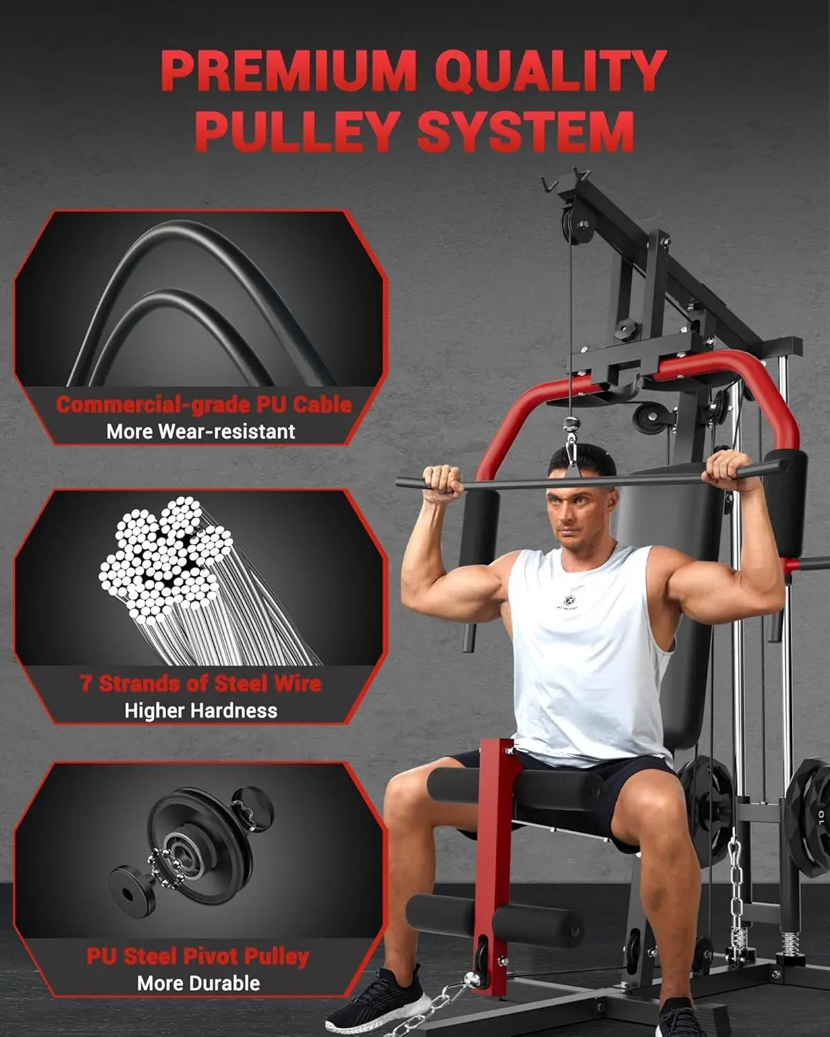 Multi-Functional Home Gym System – Strength Training Equipment with Cable Pulley – Full Body Workout Station Fitness Machine for Chest Press, Lat Pulldown, Leg Extension, Row, Butterfly, 2 Packages Delivery