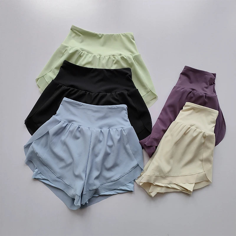 Summer Women's High-Waisted Sports Shorts Mesh Breathable Double-Layer Quick-Dry Gym Fitness Running Cycling Yoga Shorts