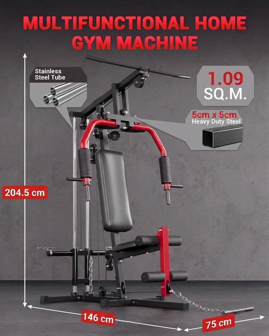Multi-Functional Home Gym System – Strength Training Equipment with Cable Pulley – Full Body Workout Station Fitness Machine for Chest Press, Lat Pulldown, Leg Extension, Row, Butterfly, 2 Packages Delivery
