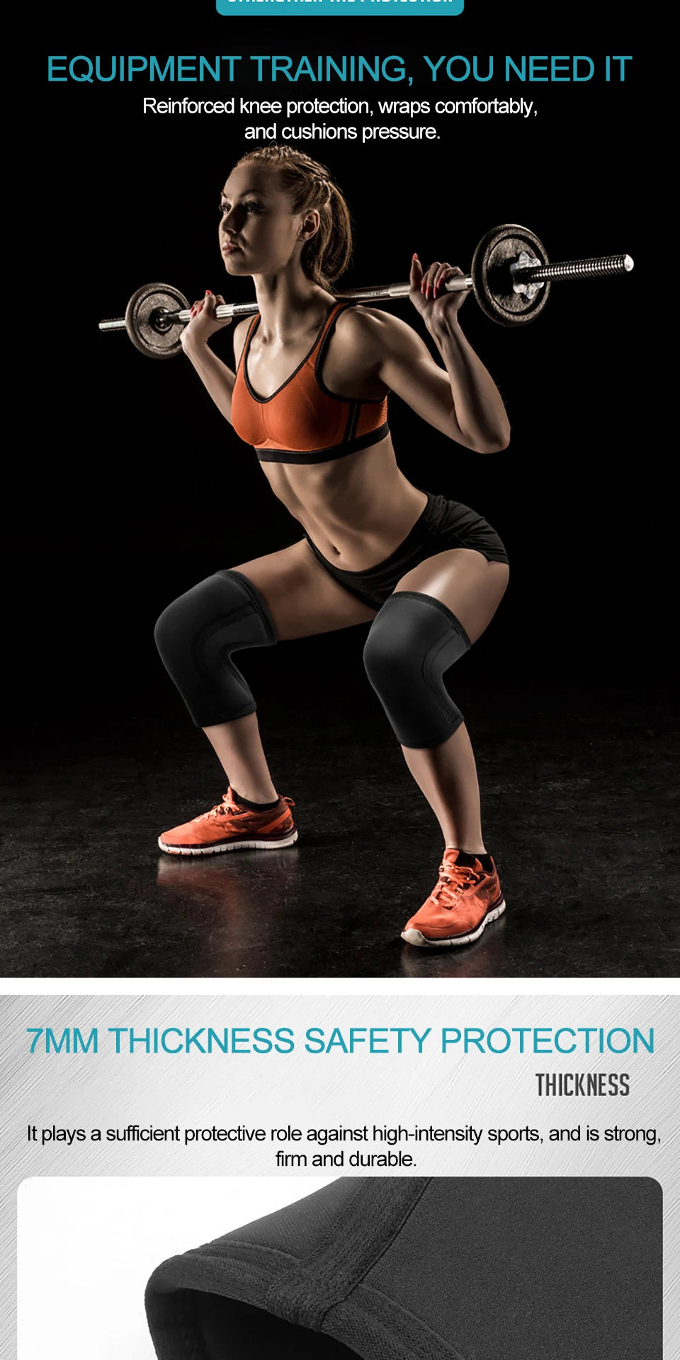 AOLIKES 1 Pair 7mm Neoprene Sports Kneepads Compression Weightlifting Pressured Crossfit Training Knee Pads Support Women Men