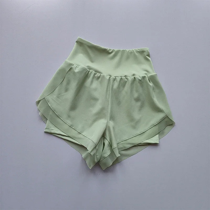 Summer Women's High-Waisted Sports Shorts Mesh Breathable Double-Layer Quick-Dry Gym Fitness Running Cycling Yoga Shorts