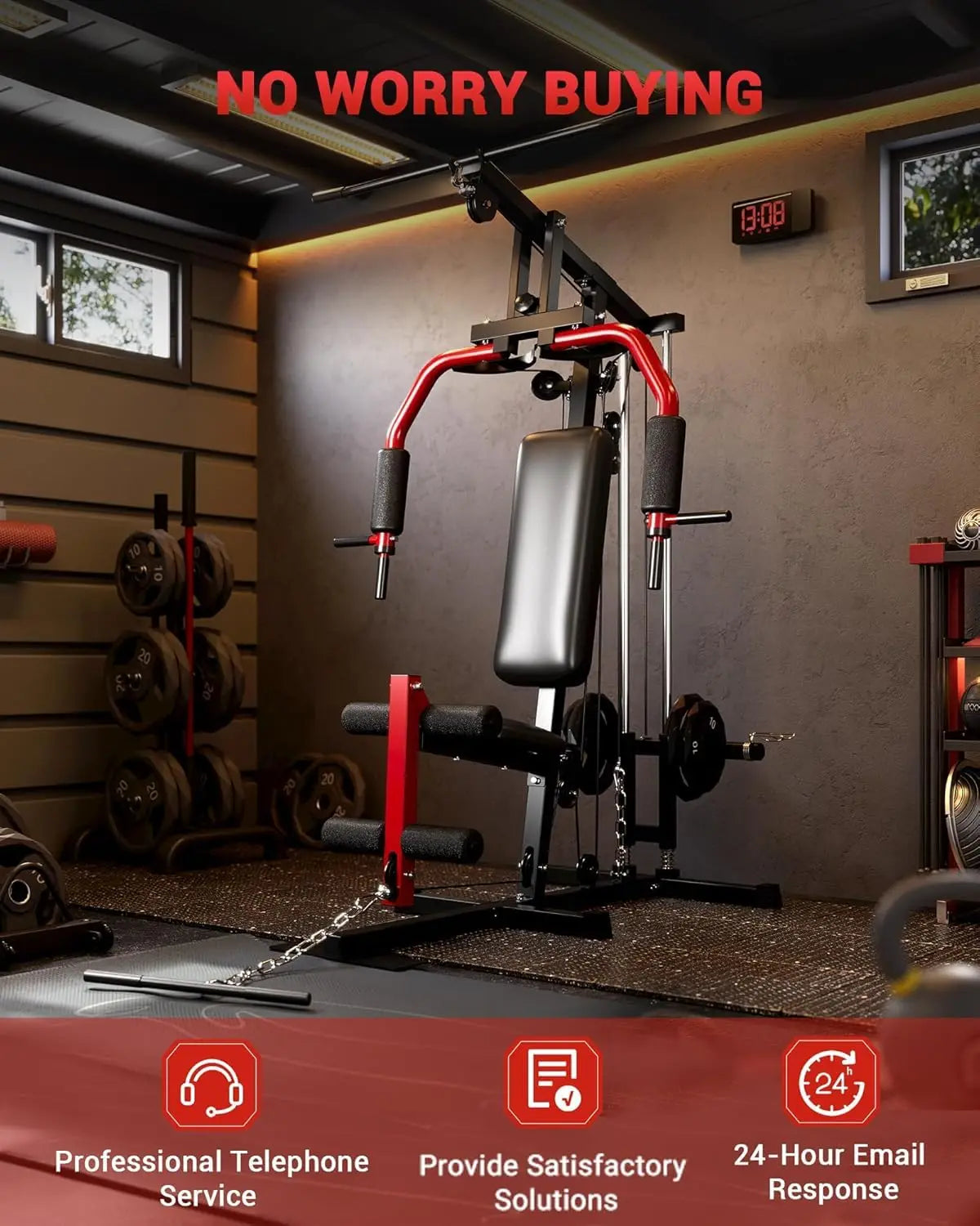 Multi-Functional Home Gym System – Strength Training Equipment with Cable Pulley – Full Body Workout Station Fitness Machine for Chest Press, Lat Pulldown, Leg Extension, Row, Butterfly, 2 Packages Delivery