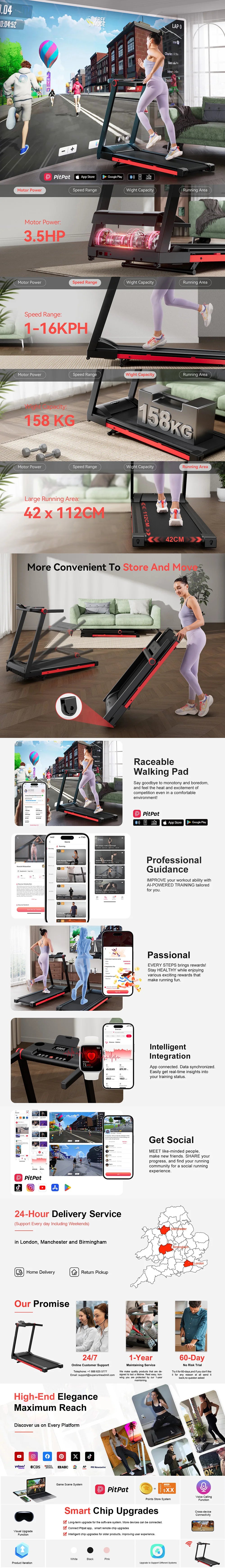 Clearance Promotion 3.5HP Foldable Incline Home Treadmill Walkingpad with Handle Bar Holder 350LBS LCD Screen App Data Monitor