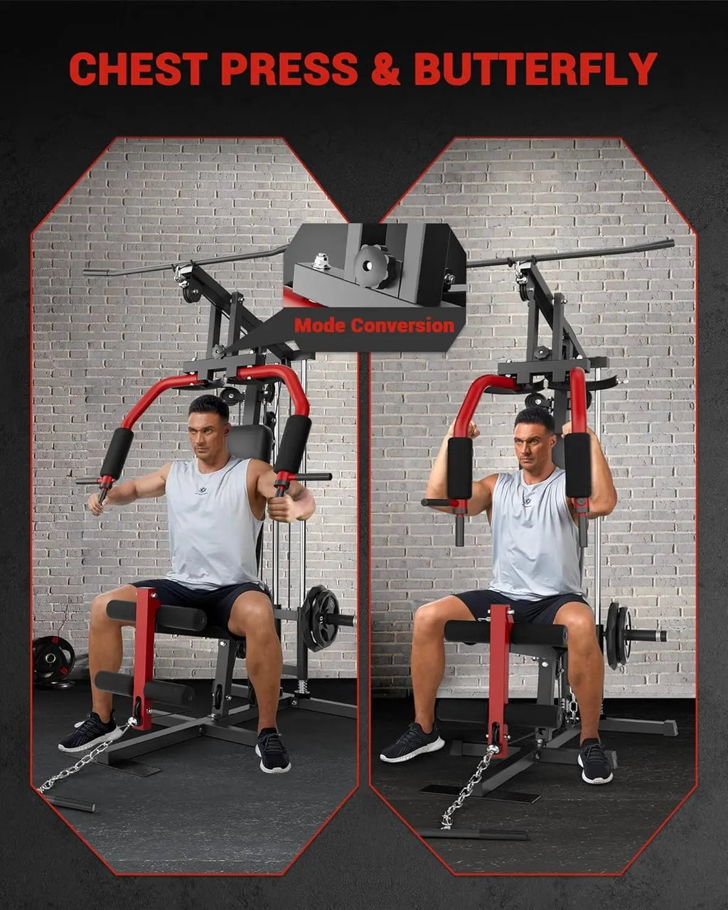 Multi-Functional Home Gym System – Strength Training Equipment with Cable Pulley – Full Body Workout Station Fitness Machine for Chest Press, Lat Pulldown, Leg Extension, Row, Butterfly, 2 Packages Delivery