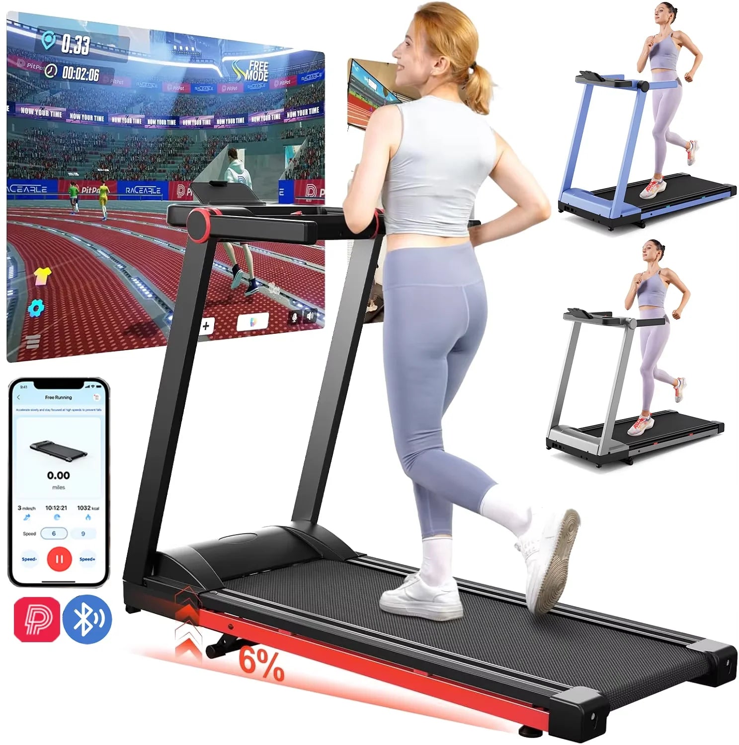 Clearance Promotion 3.5HP Foldable Incline Home Treadmill Walkingpad with Handle Bar Holder 350LBS LCD Screen App Data Monitor