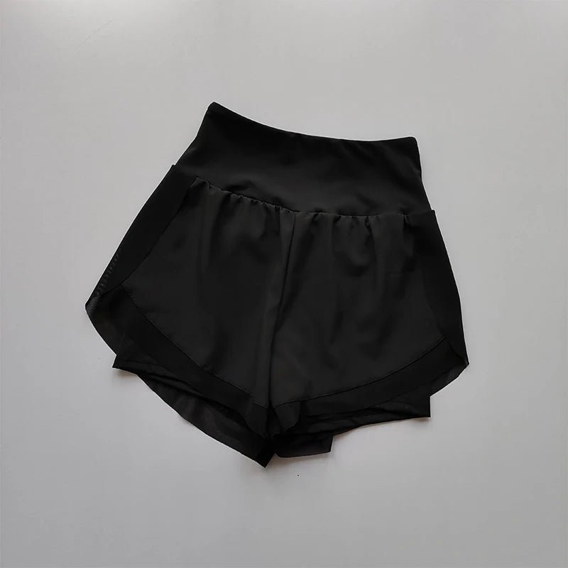 Summer Women's High-Waisted Sports Shorts Mesh Breathable Double-Layer Quick-Dry Gym Fitness Running Cycling Yoga Shorts