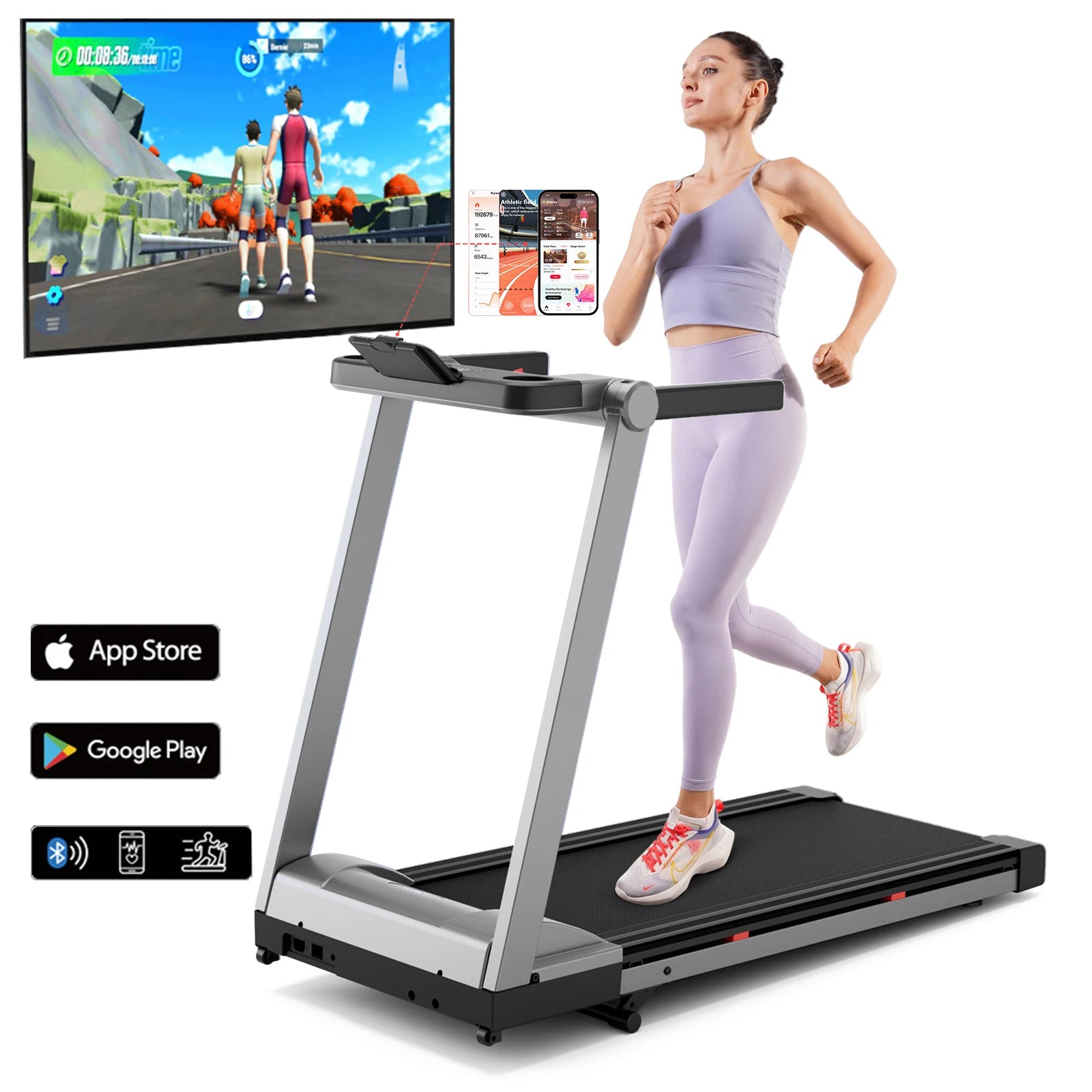 Clearance Promotion 3.5HP Foldable Incline Home Treadmill Walkingpad with Handle Bar Holder 350LBS LCD Screen App Data Monitor