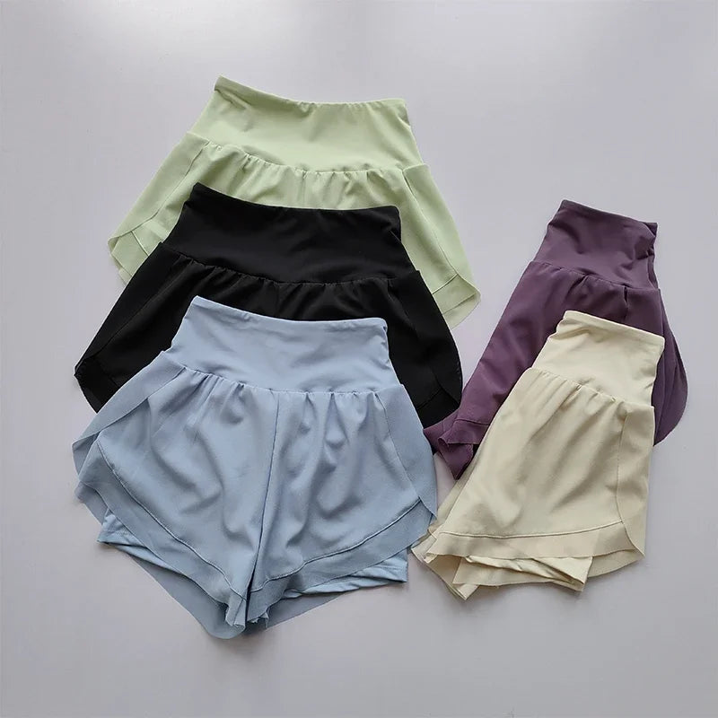 Summer Women's High-Waisted Sports Shorts Mesh Breathable Double-Layer Quick-Dry Gym Fitness Running Cycling Yoga Shorts
